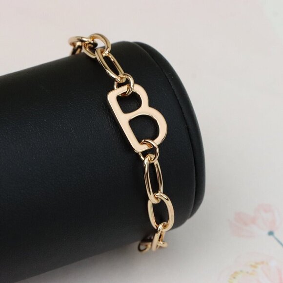 "Rose Gold Bracelet with Bold 'B' Initial and Elegant Chain Links, XPBL0997 - Picture 1 of 12